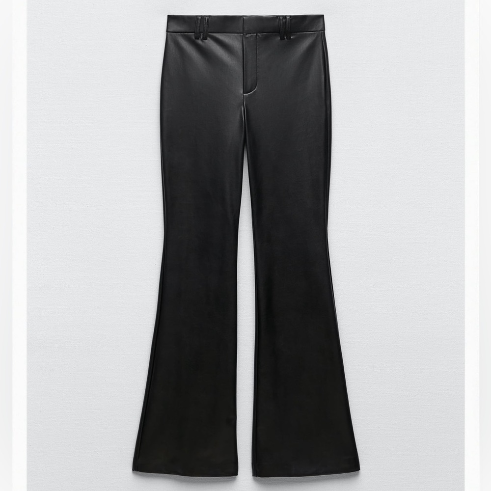 Zara Faux Leather Flare Pants - Black